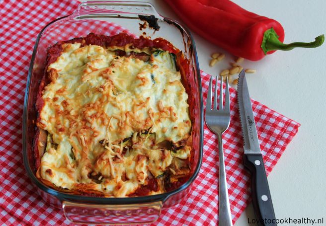 Lasagne met bonenpasta courgette en puntpaprika