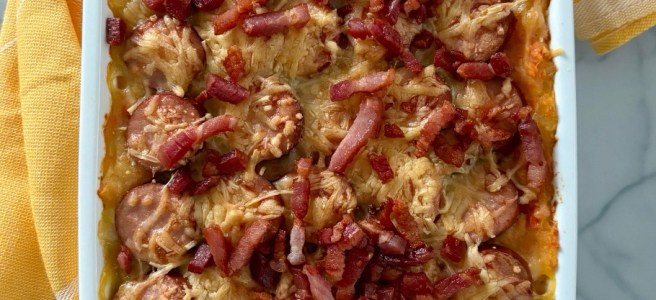 Hutspot ovenschotel met kaas en spek